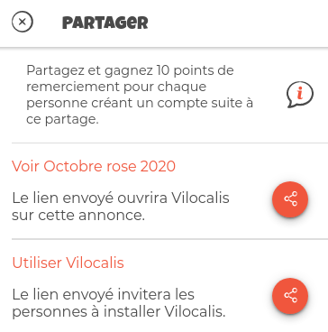 Partage actualité Ecran de partage sur une actualité