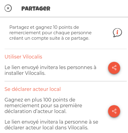 Partage hors contexte Ecran de partage hors contexte