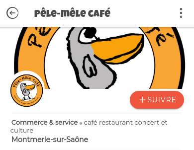 Suivre le Pêle Mêle Café Exemple avec l'action Suivre