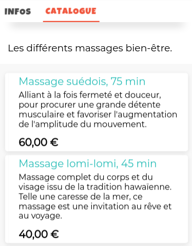 Illustration d'un catalogue de massage, sans réservation