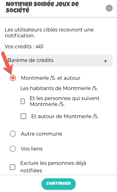 Notification de rappel sur la commune Montre les notifications de rappel sur la commune