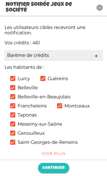 Choisir les communes autour Montre la sélection de communes autour