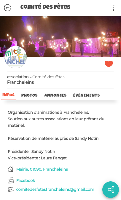 Fiche Comité des fêtes Fiche acteur avec une photo et des infos pratiques
