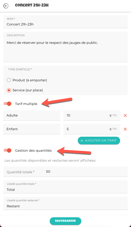 Indications sur la fiche article