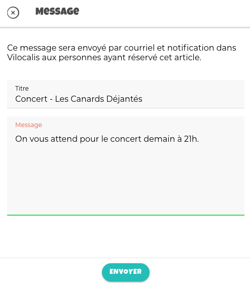 exemple message concert