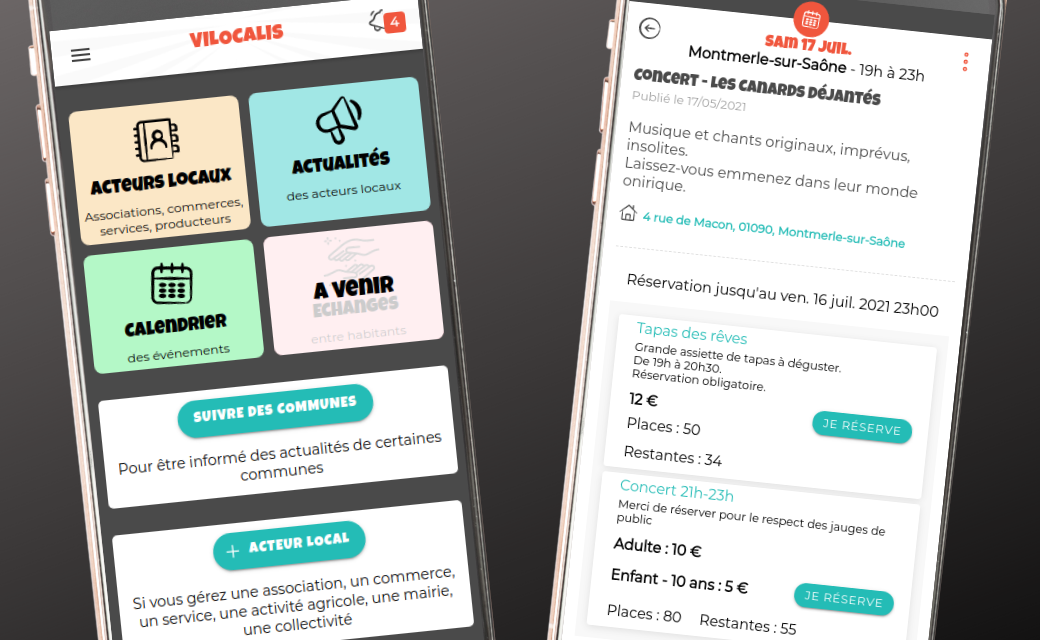 Accueil et calendrier Illustration de l'écran d'accueil et du calendrier des événements