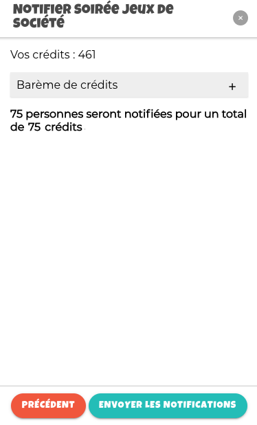 Résumé des crédits pour notifier autour Montre l'écran de résumé des crédits pour notifier autour