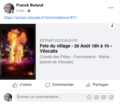 Exemple de partage d'une fête de village sur Facebook