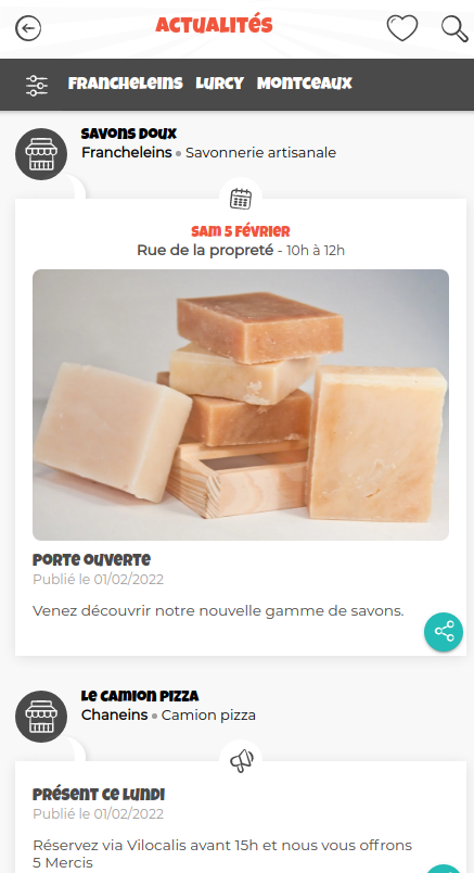 Exemple de fil d'actualités