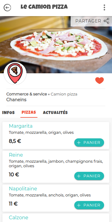 exemple de catalogue du camion pizza