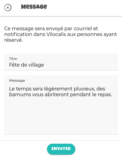 exemple de message qui peut être envoyé à ceux ayant réservé