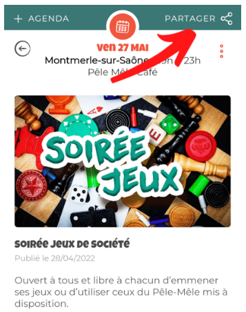 Montre comment partager depuis un événement