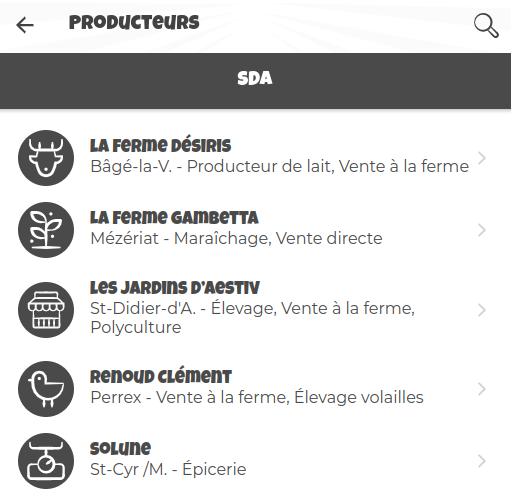 Liste de 5 producteurs