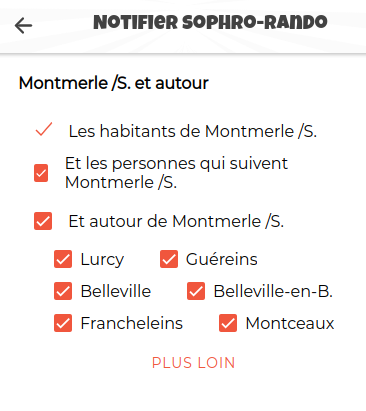 Liste des communes cochées autour de la commune de Montmerle-sur-Saône