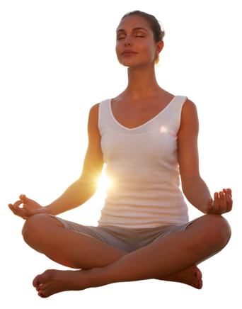 Une femme en position de méditation, ambiance zen