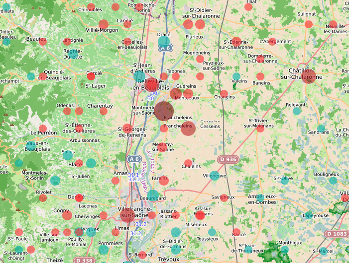 Carte avec les points rouges où Vilocalis est présent