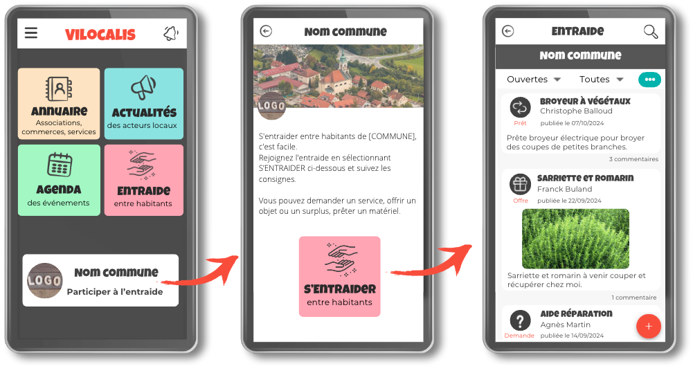 Accès à l'entraide communale depuis la page d'accueil de Vilocalis